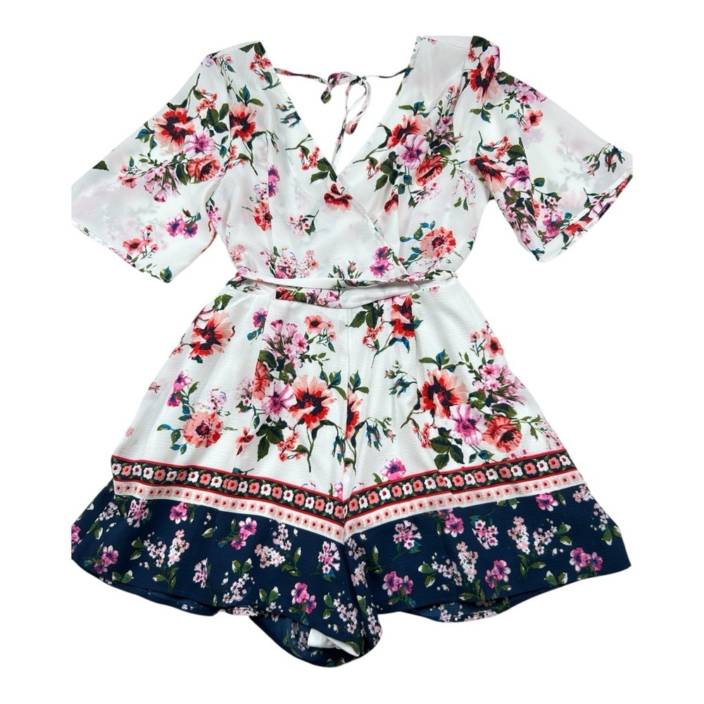 TRIXXI Floral Boho Romper Shorts Kimono Sleeve Surplice Tie Back XXL Fits XL - Picture 9 of 13